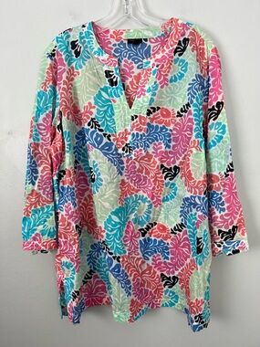 Talbots 100% Cotton Colorful Tropical Print Tunic Top